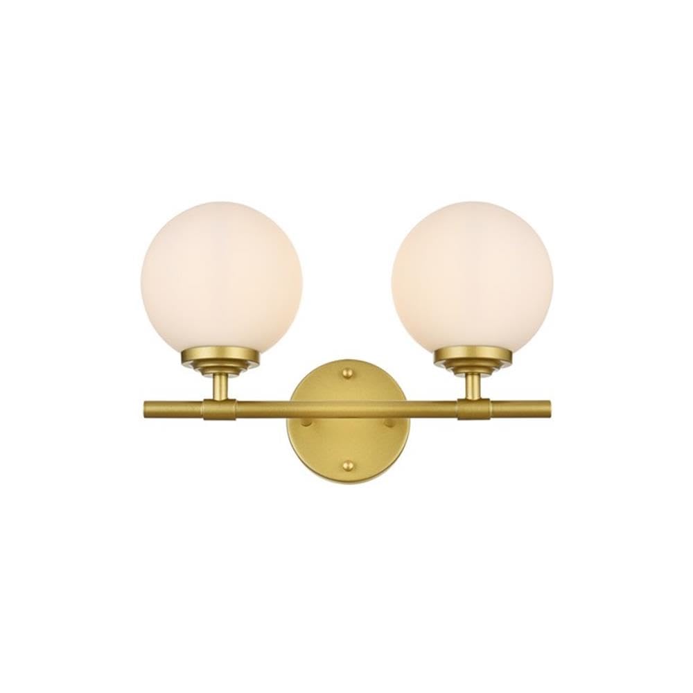 Living District Ansley 2-Light Iron & Glass Bath Sconce in Brass/Frosted White