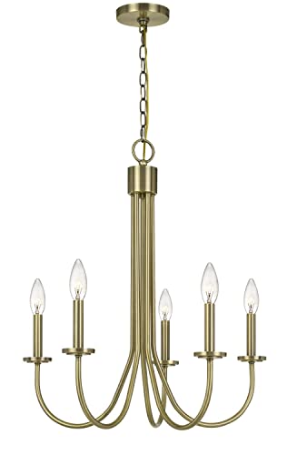 Cal 60W x 5 Spiez Metal Chandelier, Antique Brass, 24.5inx24.5inx26.5in, Model FX-3736-5