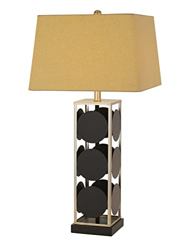 Cal Hanson Metal Table Lamp, Square Fabric Shade, 16x16x31.5 in, Black/Antique Silver, Model BO-2897TB