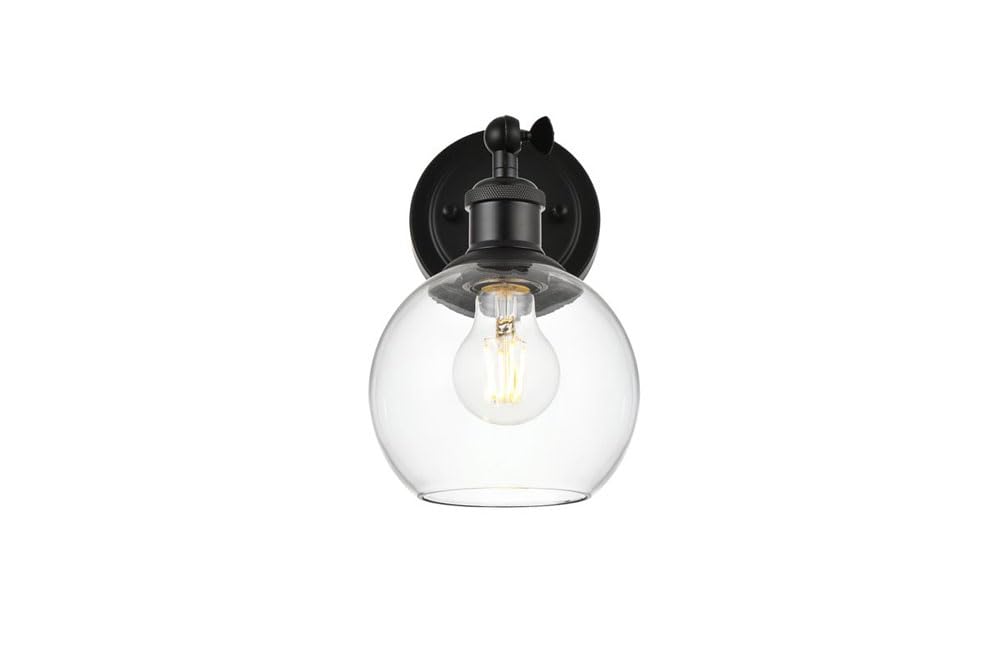 Living District Kai 1-Light Metal & Glass Bath Sconce in Black/Clear