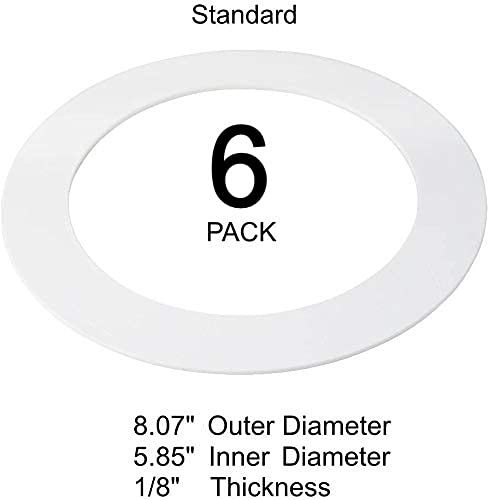 6 Pack Gloss White Goof Trim Ring For 6 Inch Recessed Can Lighting Down Light, Outer Diameter 8 Inches, Inner Diameter 5.8 Inches