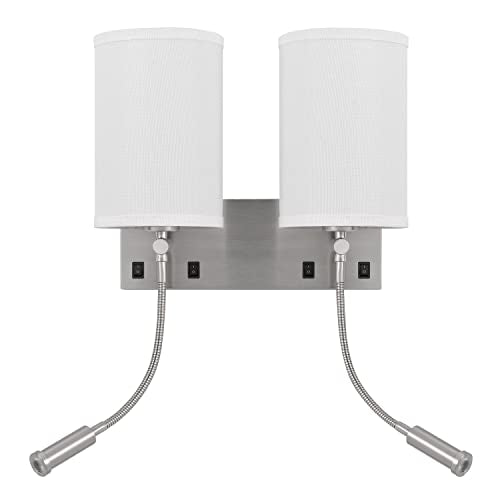 Cal Lakewood 2 Light Wall Mount with Reading Lamp, Metal, Silver, Modern Style, 23.5in Tall, 14.5in Wide