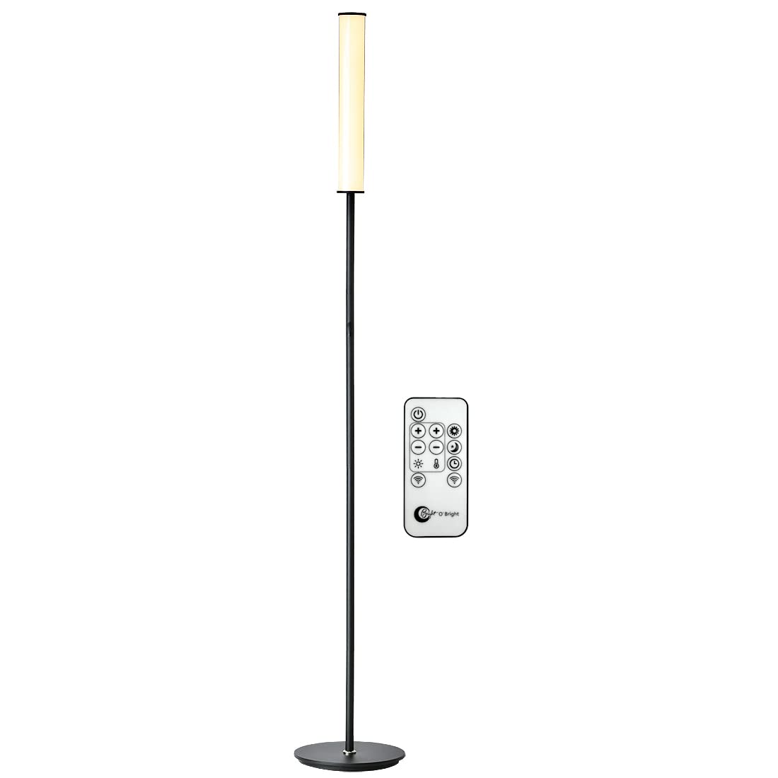 OBright LED Floor Lamp with Remote, Full Range Dimming, Adjustable Color Temperature 3000K-6000K, Black, Model OB-FL09D