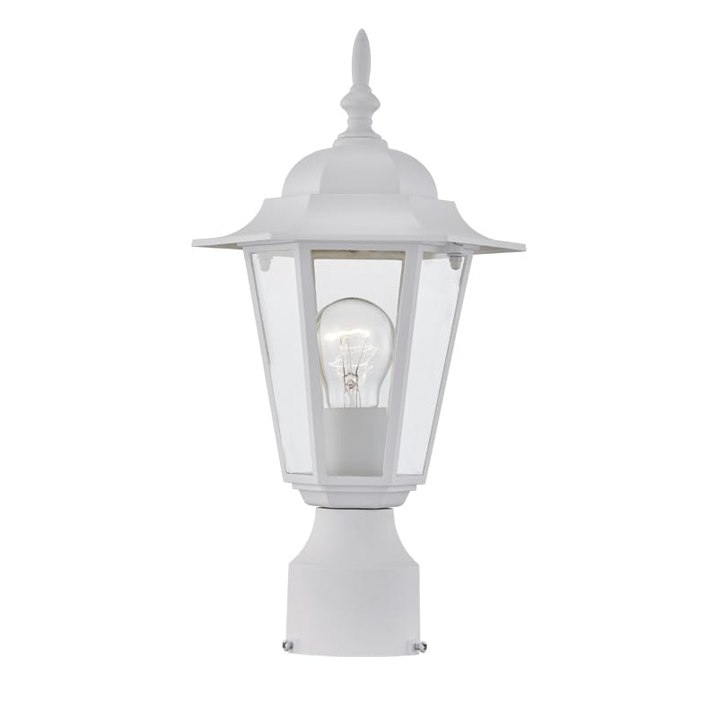WISBEAM White Outdoor Post Light, Pole Lantern, E26 Base 60W Max, Aluminum Housing Plus Glass, Wet Location Rated, ETL Qualified