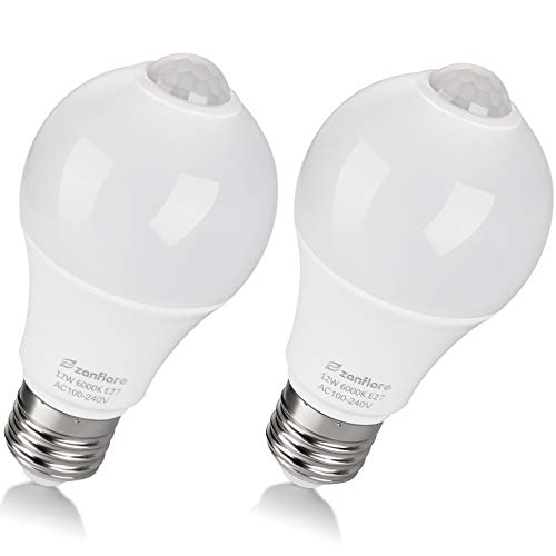 Zanflare Motion Sensor Outdoor Light Bulb  12W(100W Equivalent)  Dusk to Dawn Light Bulbs Auto On/Off Motion Detector Lights for Outside  Porch  Garage  Driveway  Patio  Motion Sensor Outdoor Lights