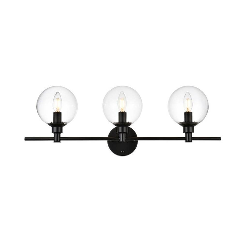 Living District Jaelynn 3-Light Iron & Glass Bath Sconce in Black/Clear