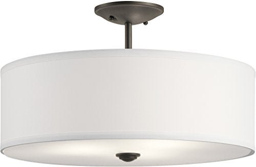 Kichler Shailene 18'' 3 Light Round Semi Flush With Satin Etched White Diffuser And White Microfiber Shade In Olde Bronze
