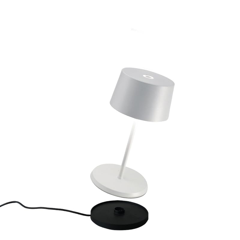 Zafferano Olivia Mini Lamp, Portable Touch-Controlled Table Lamp, 8.7in Height, Rechargeable, White, Model LD0860B4