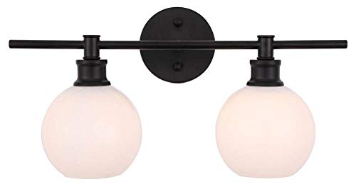 Living District Collier Industrial Mid-Century Modern 2 Light Entryway and Bathroom Wall Sconce in Black and Frosted White Glass