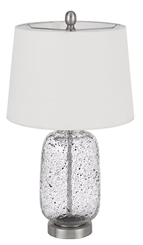 Cal Lighting BO-3037TB Table Lamp, Distressed Glass, Brushed Steel, 13inW x 23.5inH, Hardback Taper Drum Shade