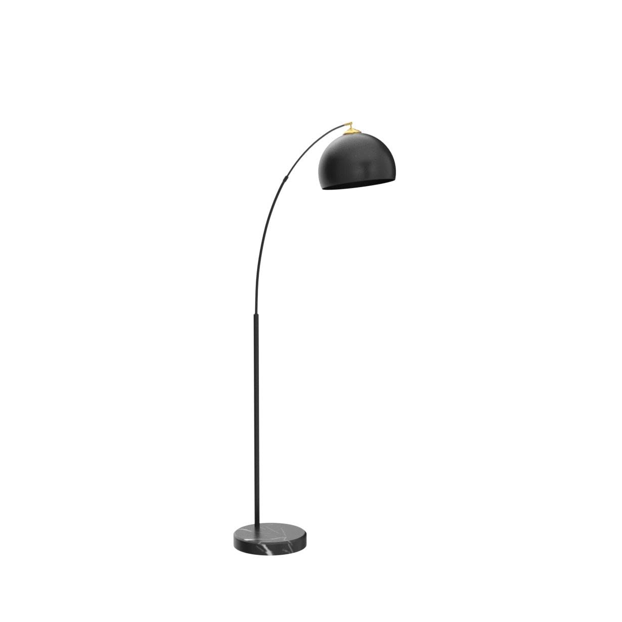 GETINLIGHT 66" Black Metal Arc Floor Lamp with Gold Shade & Marble Base, Model IN-0806-1-BK