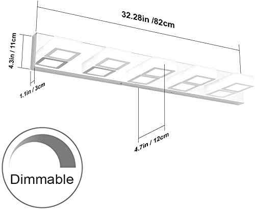 Ralbay Modern LED Bathroom Vanity Light Fixture, 5-Light, Dimmable, Stainless Steel Chrome, Model 8590-5T