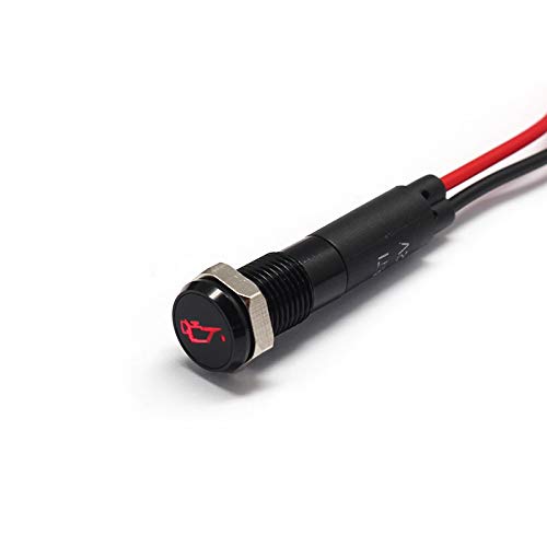 Alpinetech PLB8MS 12V LED Metal Signal Indicator Pilot Dash Light, Black Bezel, Oil Pressure Low
