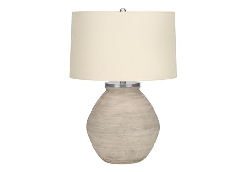 Monarch Specialties 9714 Lightingtable Lamp, Cream Concrete, Beige Shade, Contemporary Lighting-25 H Table, 18&quot; L X 18&quot; W X 25&quot; H