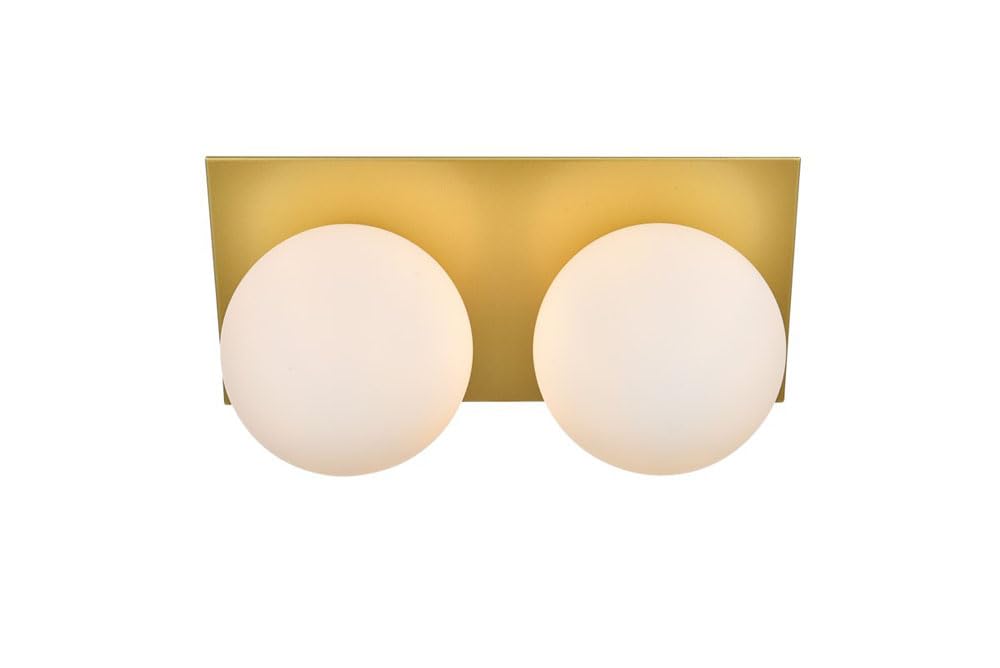 Living District Jillian 2-Light Iron & Glass Bath Sconce in Brass/Frosted White