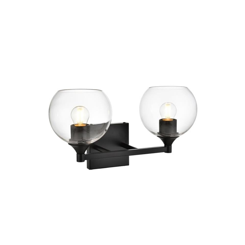 Living District Foster 2-Light Iron & Glass Bath Sconce in Black/Clear