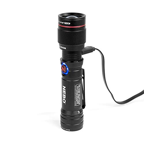 NEBO Redline Flashlight - Rechargeable LED, 450-2000 Lumens, Water & Impact Resistant, Black Anodized Aluminum, Model NEB-FLT-0003