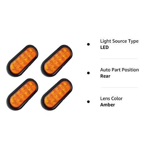 4Pc 6&quot; Inch Oval Amber Led Trailer Tail Lights [Dot Certified] [Grommet & Plug Included ] [Ip67 Waterproof] Park Turn Trailer Lights For Rv Trucks
