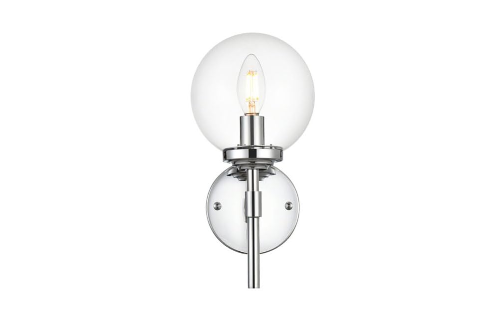 Living District Ingrid 1-Light Iron & Glass Bath Sconce in Chrome and Clear