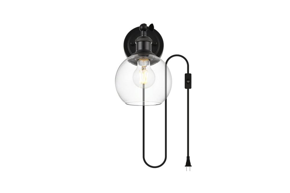Living District Wesson 1-Light Metal Plug-in Wall Sconce in Black/Clear