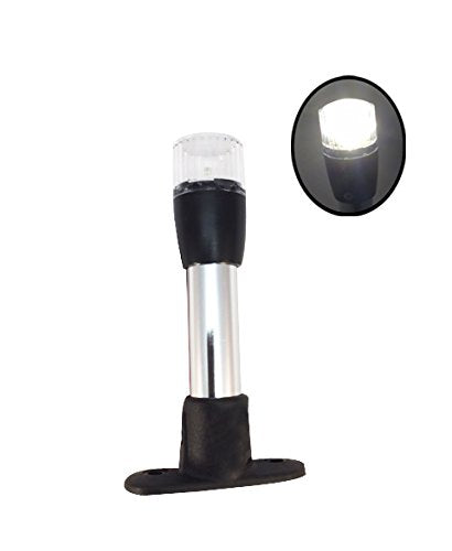Pactrade Marine Boat Navigation Lights Led - 5 Inch White All-Round/Stern Light Pole (Fixed Base, Surface Mount) - Boat Accessor