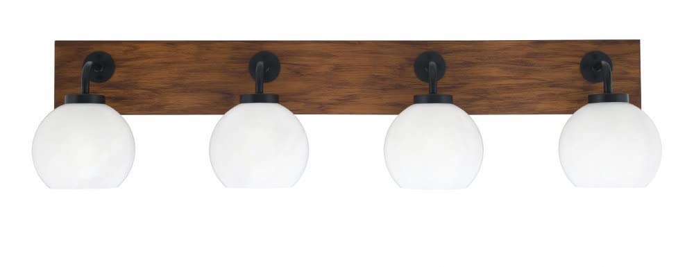Toltec Lighting 1774-Mbwg-4101 Oxbridge - 4 Light Bath Bar-9 Inches Tall And 36.5 Inches Length, Finish Color: Matte Black/Painted Wood-Look Metal, Glass Color: White Marble