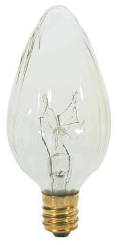 Satco S3360 120V Candelabra Base 15-Watt F10 Flame Bulb, Clear