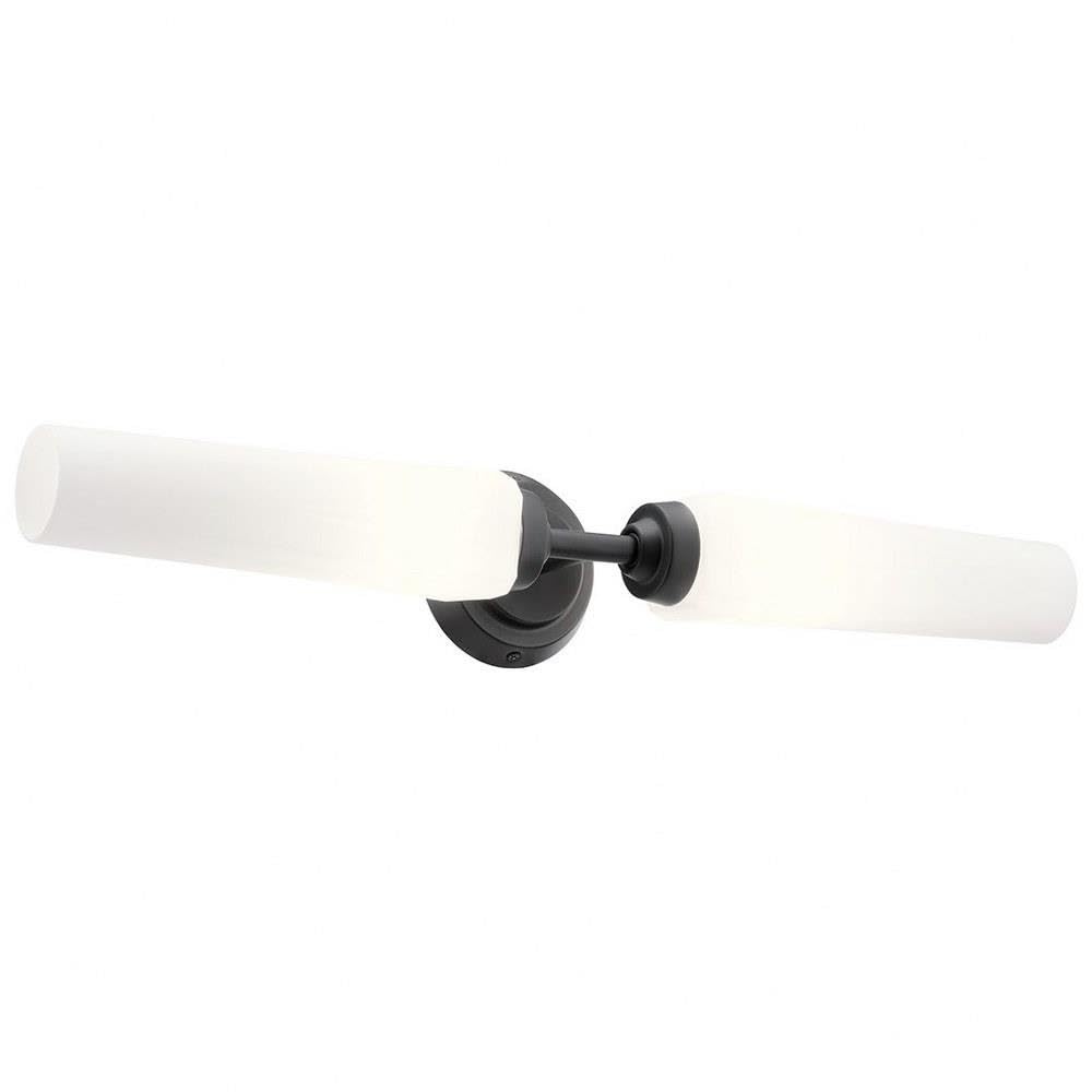 Kichler Truby 24.75 2-Light Bathroom Vanity Light Fixture with Satin Etched Cased Opal Glass in Black, Modern Wall Sconce for Ba