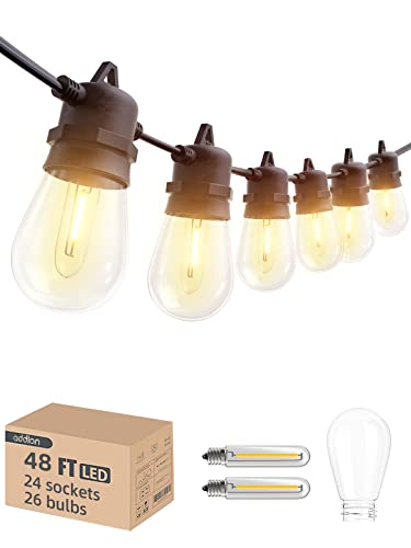 Addlon 48Ft(2Ft Space) Led Outdoor String Lights With 24 Edison Shatterproof Bulbs, Heavy-Duty And Weatherproof Strand, Commerci