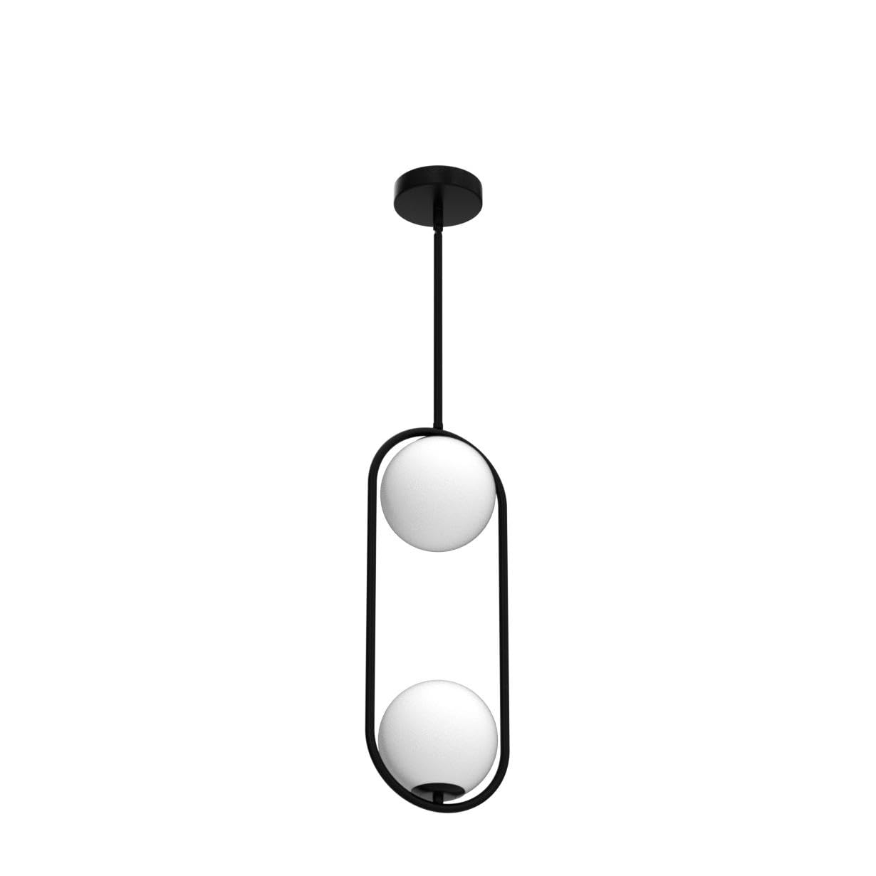 SeeU Modern Pendant Light Fixture - Vintage Black Metal Chandelier with White Globe Glass for Kitchen Island, Dining Room, Bedroom