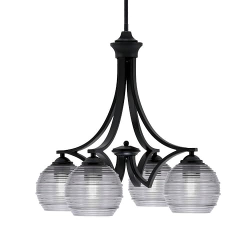 Toltec Lighting 568-Mb-5112 Zilo - 4 Light Downlight Chandelier-20 Inches Tall And 21 Inches Wide, Finish Color: Matte Black, Glass Color: Smoke Ribbed