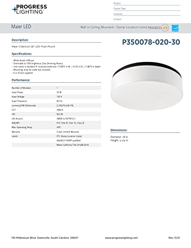 Progress Lighting P350078-020-30 Maier Led Close-To-Ceiling, Bronze