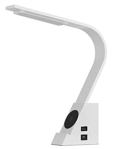 Cal Lighting Bo-3032Dk Led Convolution Metal Desk Lamp With A Wireless Charging Pad And 2 Usb Charging Ports, White