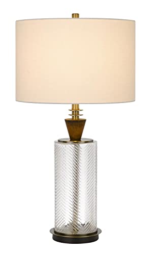Cal 3 Way Table Lamp, Sherwood Glass, Wood Font, Hardback Fabric Drum Shade, Bronze, Model BO-2987TB