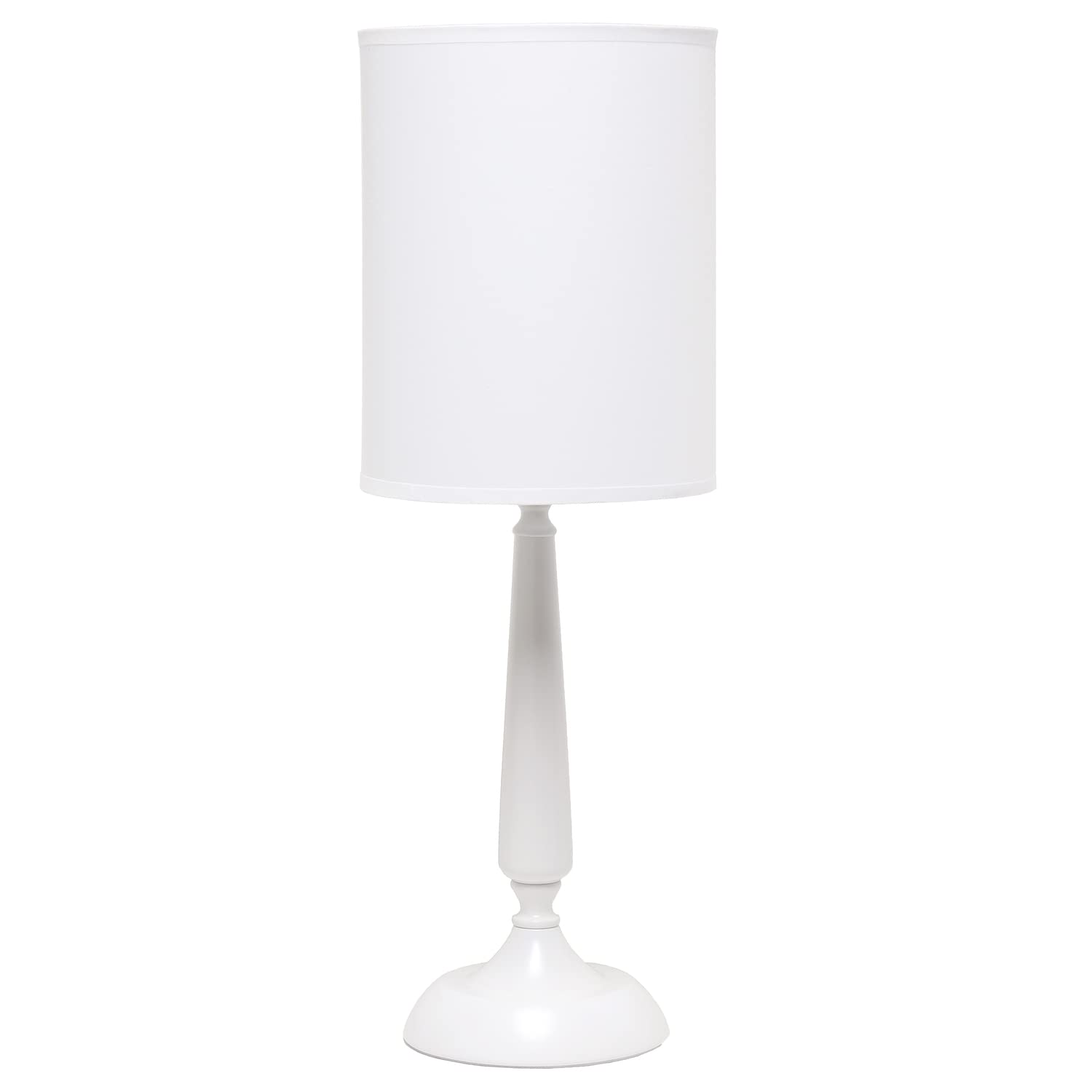 Simple Designs Table Lamp, Traditional Candlestick Style, Metal Iron, White Drum Shade, 8inL x 8inW x 22.75inH, Model LT2075-WHT