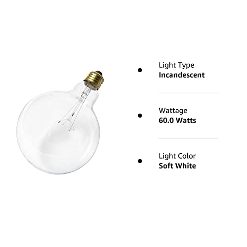 Satco 60W E26 G40 Incandescent Globe Light Bulbs, Clear, 6 Count, Model 2474122