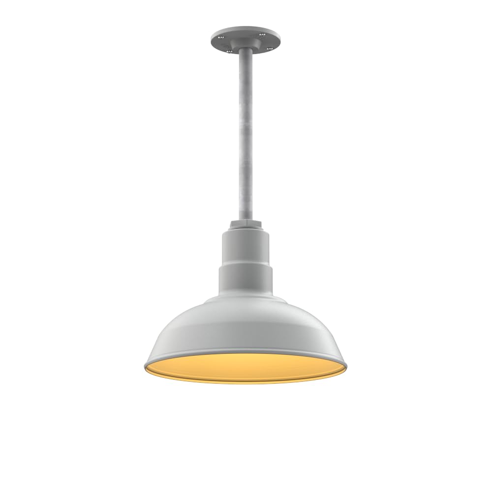 Steel Lighting Co. Barn Light Pendant - 12in Dome, Galvanized Stem, Alloy Steel, Modern Gray/Brass Finish