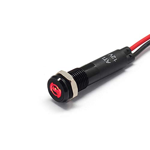 Alpinetech PLB8MS 12V LED Metal Signal Indicator Pilot Dash Light, Black Bezel, ABS Material, 8mm, 5/16in