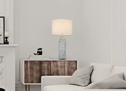 Cal Lighting BO-3042TB Glass Table Lamp with Hardback Drum Shade, Aqua Grey