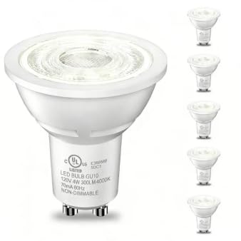 TJOY GU10 LED Light Bulbs Non-Dimmable  4W  4000K neutural White  300LM  Equivalent 35W  2 Prong GU10 Bulbs Replacement for Recessed Track Lighting  MR16 LED Bulb for Living Room  Range Hood  6 Pack
