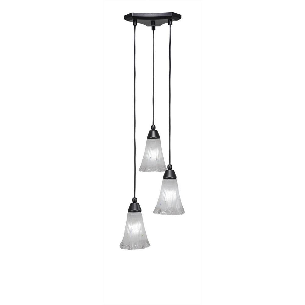 Toltec Lighting 28-Mb-721 Europa 3 Light Multi-Light Mini Pendant With Fluted Frosted Crystal Glass, 5.5&quot;, Matte Black