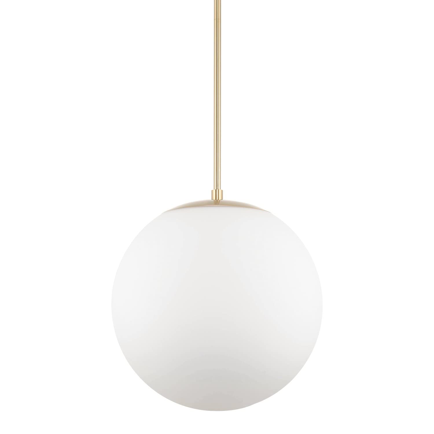 Kira Home Ceres 14" Mid-Century Modern Hanging Orb Pendant Light With Smooth Matte White Frosted Diffuser, Cool Brass Finish