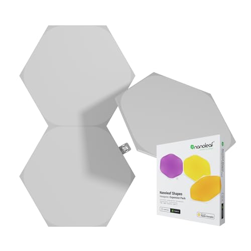 Nanoleaf Shapes WiFi and Thread Smart RGBW 16M+ Color LED Dimmable Gaming and Home Decor Wall Lights Expansion Pack (Hexagons - 