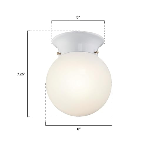 6107000 5-13/16-Inch LED Indoor Flush Mount Ceiling Fixture, White Finish with White Opal Glass Globe