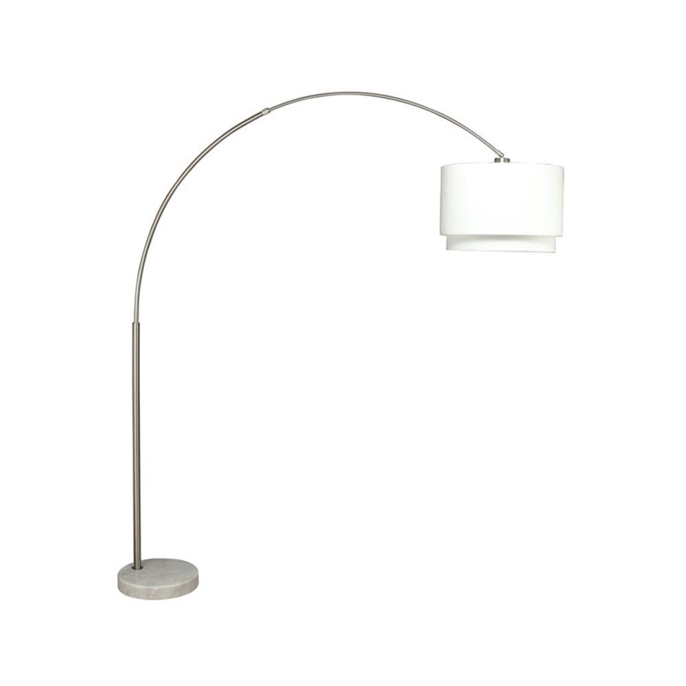 SH Lighting 6938 Brush Steel Floor Lamp - 81" Tall, Marble Base, Large Drum Shade, White-Double