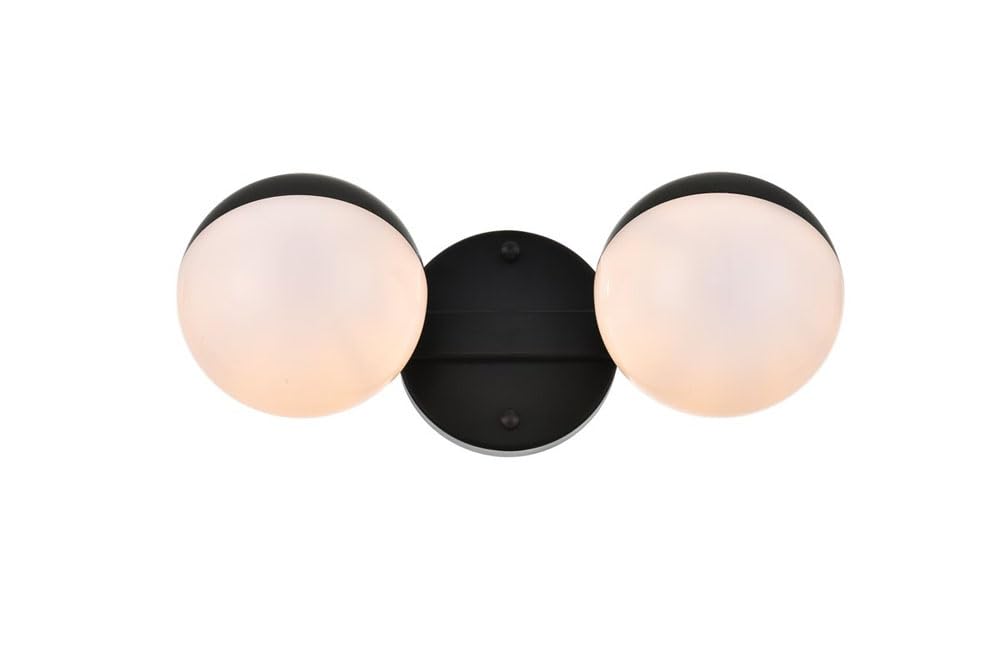 Living District Majesty 2-Light Metal Bath Sconce in Black/Frosted White