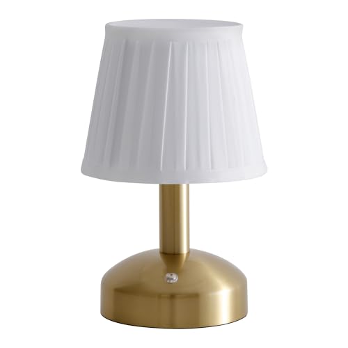 Kdg Modern Cordless Small Table Lamp, Led Fabric Shade, 5000Mah Battery, Gold & White, Model Amz-Tbl-012-Dg
