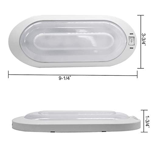 Facon 12V LED RV Pancake Light Fixture, 3000K/4000K Convertible, Plastic, L 9-1/4" x W 3-3/4"
