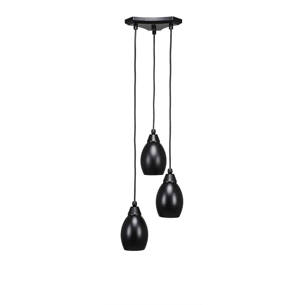 Toltec Lighting 28-Mb-426 Europa 3 Light Multi-Light Mini Pendant With Oval Metal Shade, 5&quot;, Matte Black