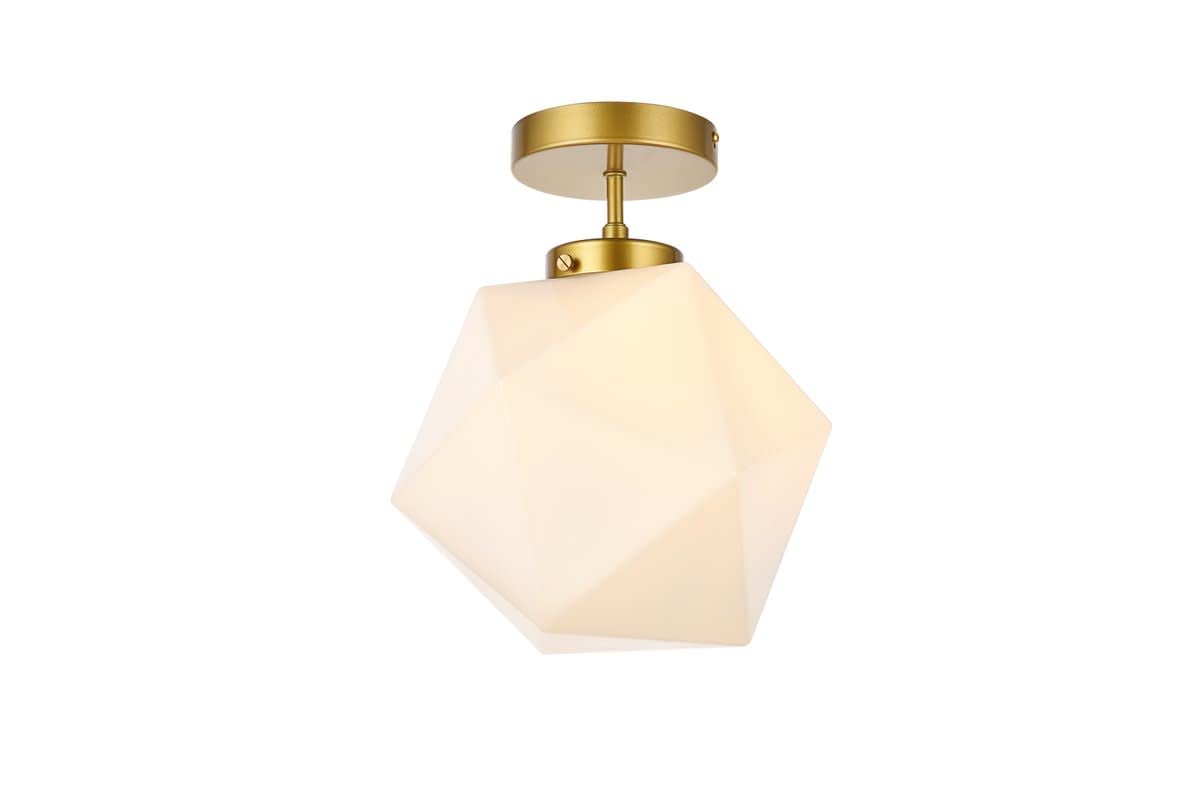 Living District Lawrence 1-Light Mid-Century Metal Flush Mount in Brass/White